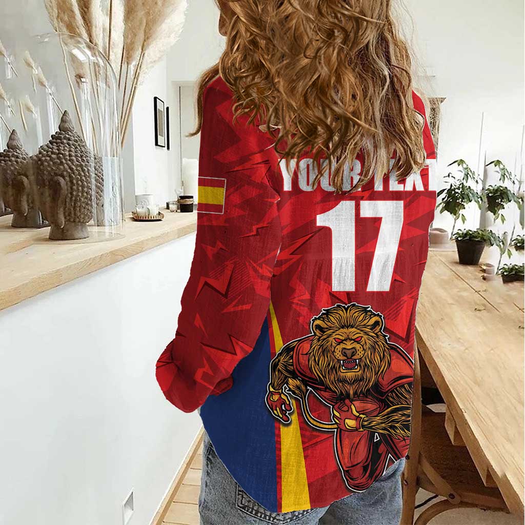 Custom Espana Rugby Spain Women Casual Shirt Lion Mascot Come on Los Leones Red Style