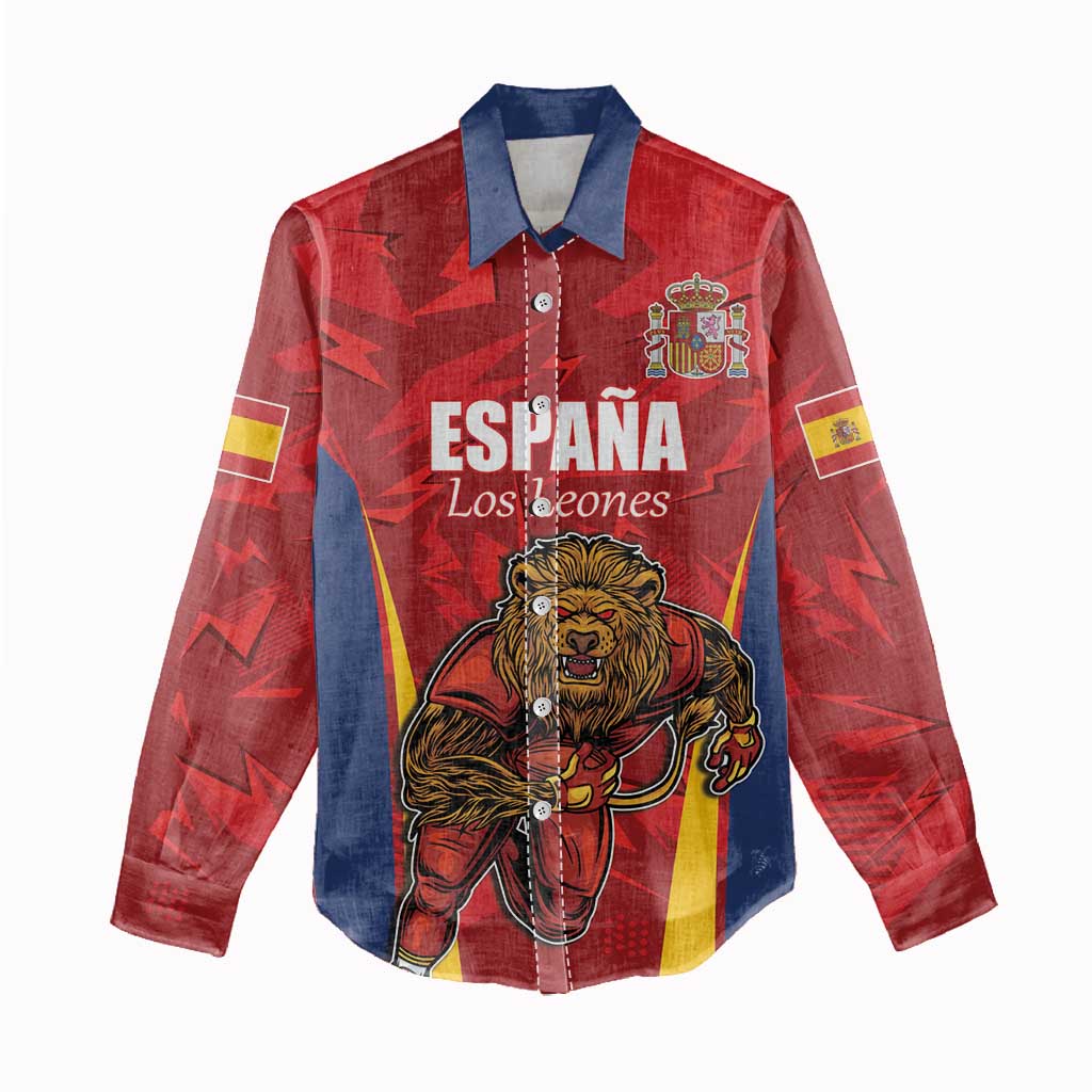 Custom Espana Rugby Spain Women Casual Shirt Lion Mascot Come on Los Leones Red Style