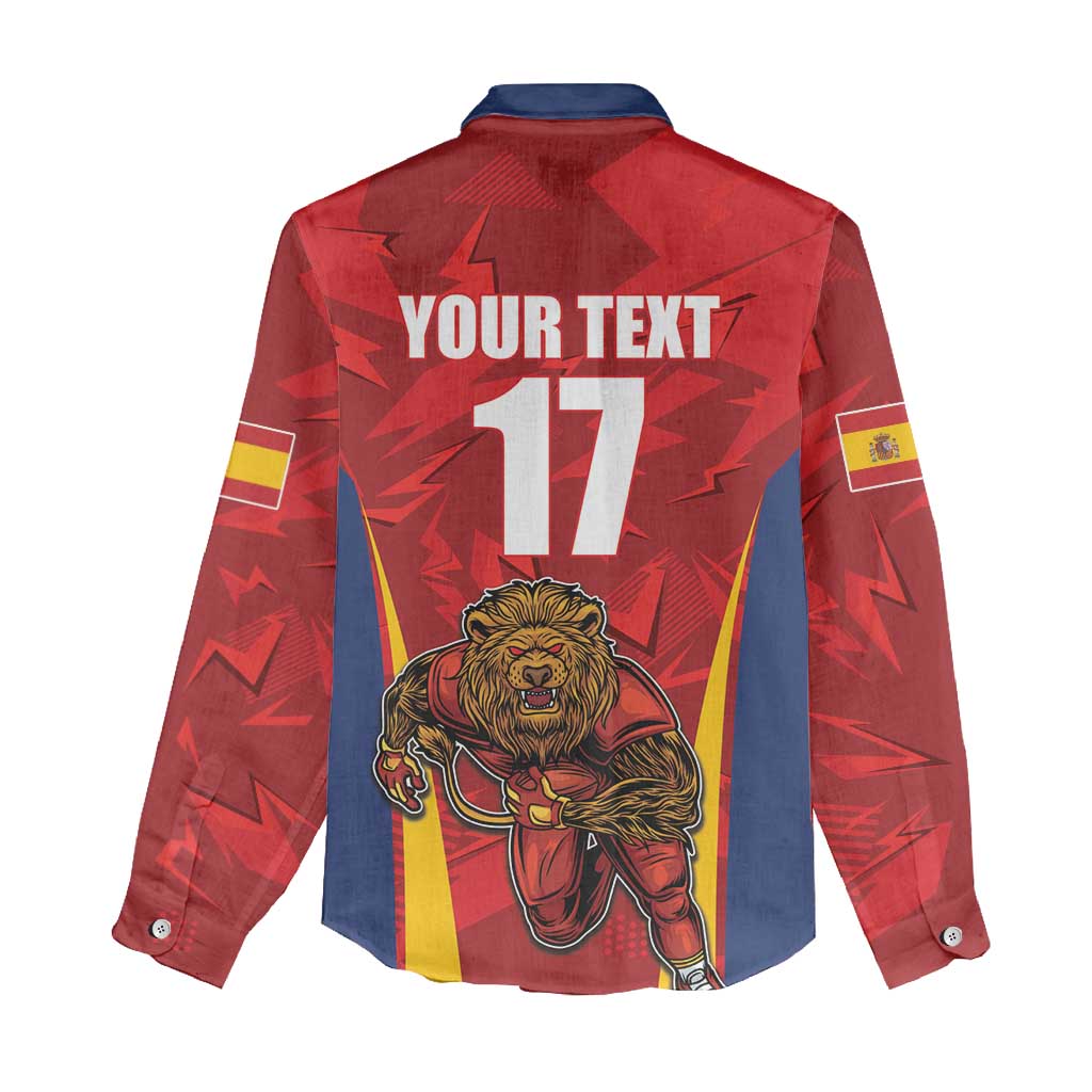 Custom Espana Rugby Spain Women Casual Shirt Lion Mascot Come on Los Leones Red Style