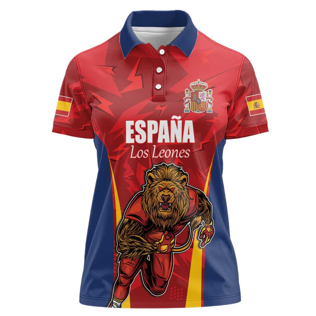Custom Espana Rugby Spain Women Polo Shirt Lion Mascot Come on Los Leones Red Style