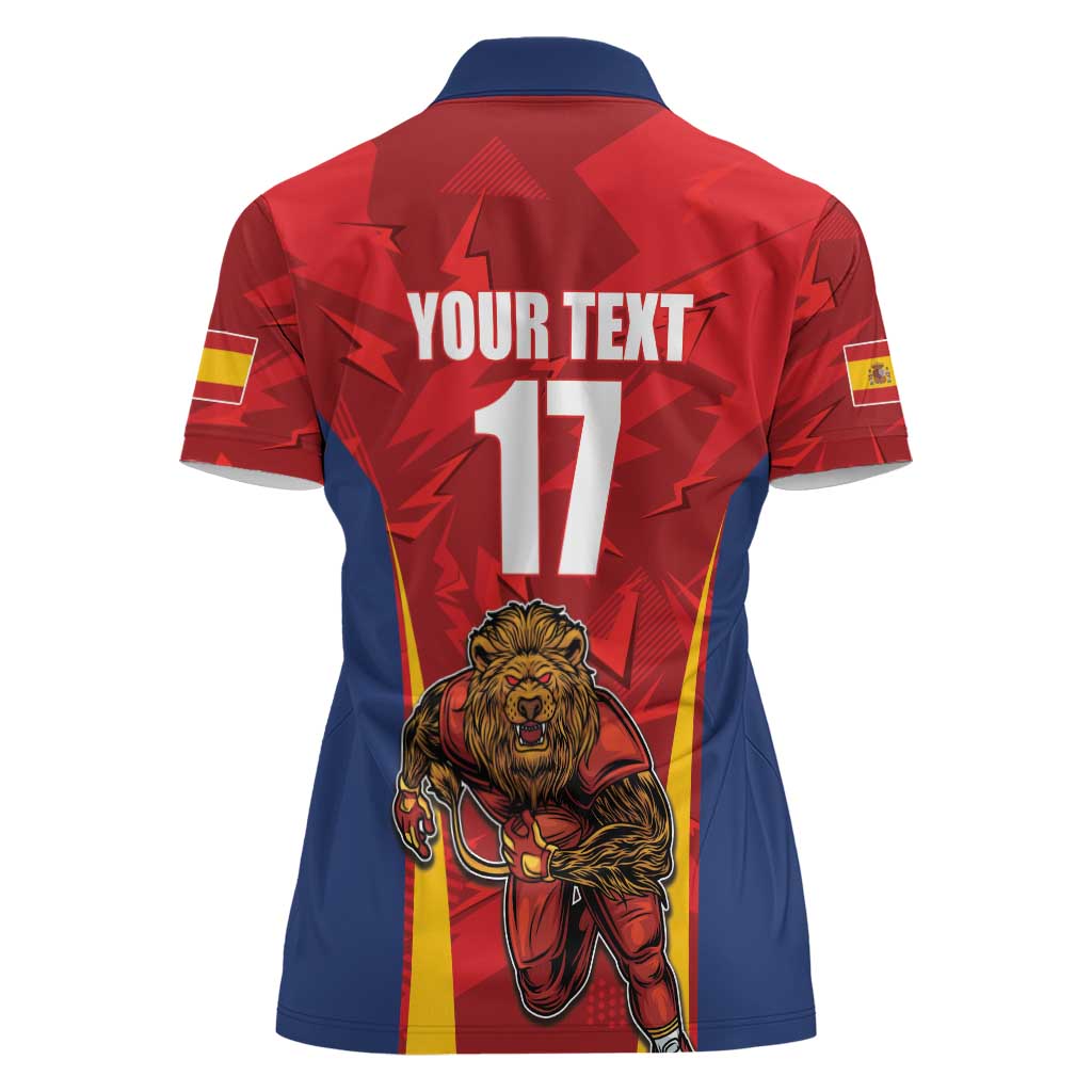 Custom Espana Rugby Spain Women Polo Shirt Lion Mascot Come on Los Leones Red Style