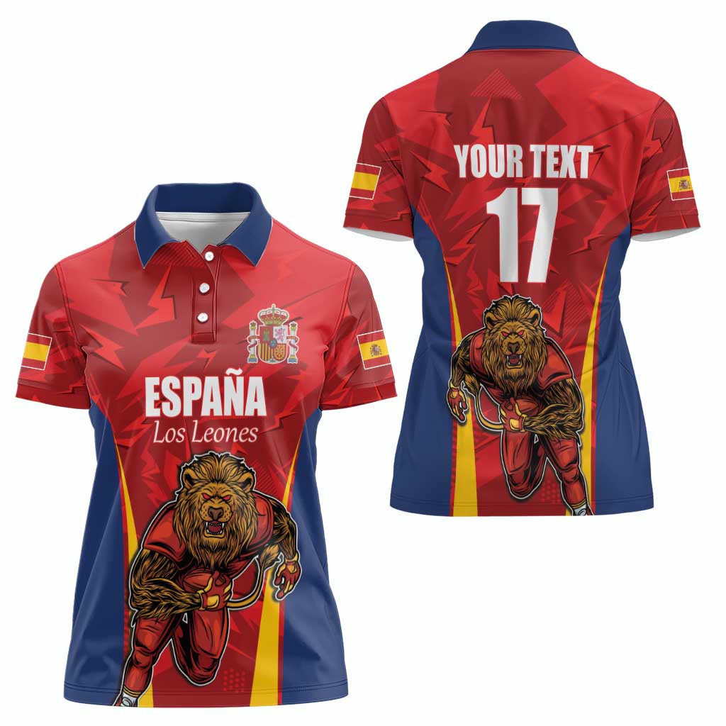 Custom Espana Rugby Spain Women Polo Shirt Lion Mascot Come on Los Leones Red Style