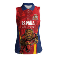 Custom Espana Rugby Spain Women Sleeveless Polo Shirt Lion Mascot Come on Los Leones Red Style