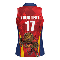 Custom Espana Rugby Spain Women Sleeveless Polo Shirt Lion Mascot Come on Los Leones Red Style