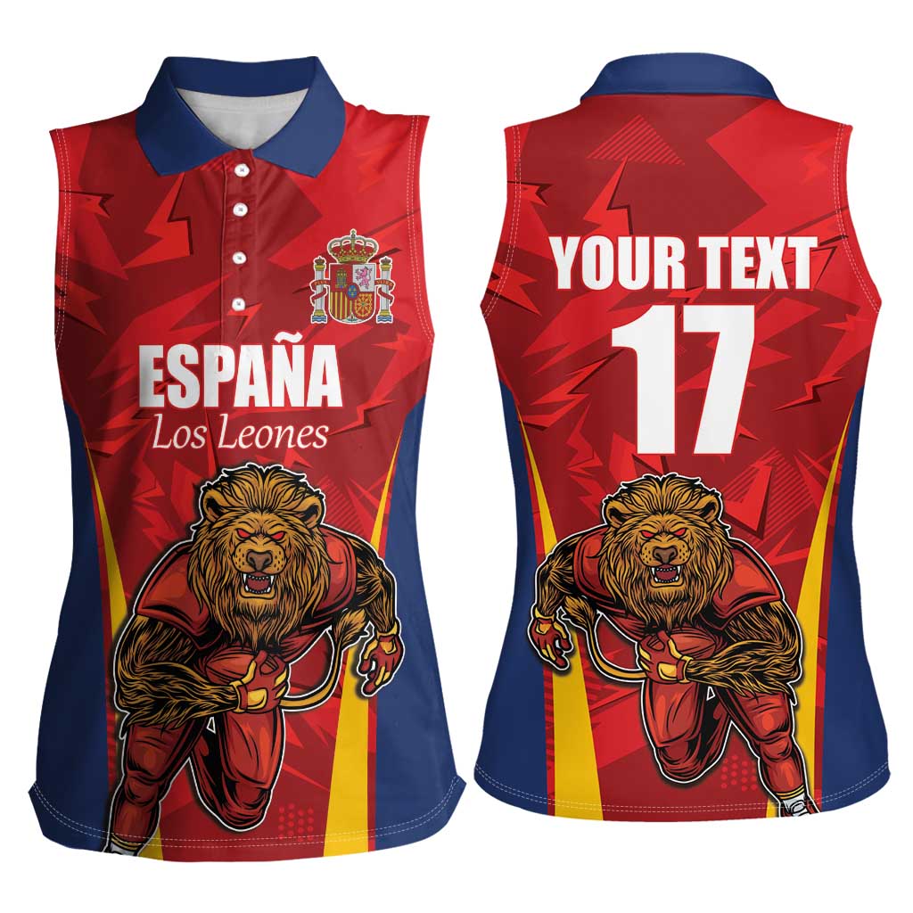 Custom Espana Rugby Spain Women Sleeveless Polo Shirt Lion Mascot Come on Los Leones Red Style
