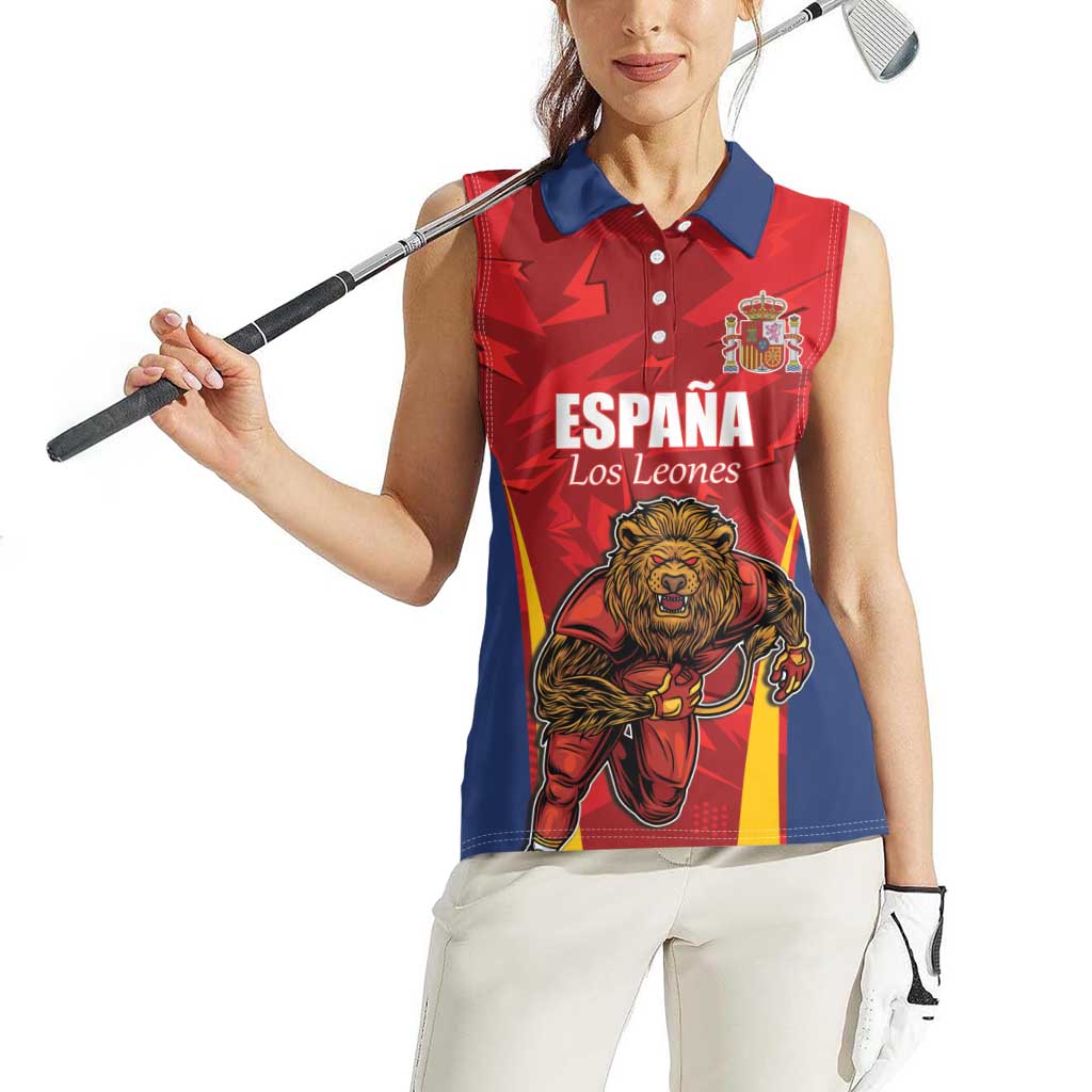 Custom Espana Rugby Spain Women Sleeveless Polo Shirt Lion Mascot Come on Los Leones Red Style