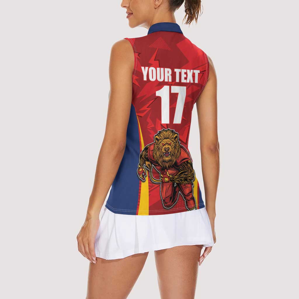 Custom Espana Rugby Spain Women Sleeveless Polo Shirt Lion Mascot Come on Los Leones Red Style