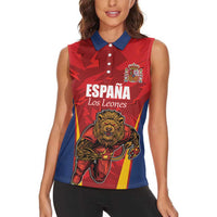 Custom Espana Rugby Spain Women Sleeveless Polo Shirt Lion Mascot Come on Los Leones Red Style
