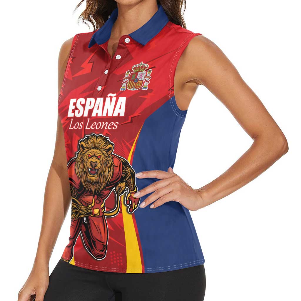Custom Espana Rugby Spain Women Sleeveless Polo Shirt Lion Mascot Come on Los Leones Red Style