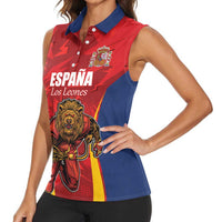 Custom Espana Rugby Spain Women Sleeveless Polo Shirt Lion Mascot Come on Los Leones Red Style