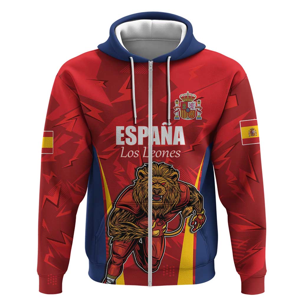 Custom Espana Rugby Spain Zip Hoodie Lion Mascot Come on Los Leones Red Style