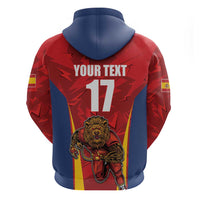 Custom Espana Rugby Spain Zip Hoodie Lion Mascot Come on Los Leones Red Style