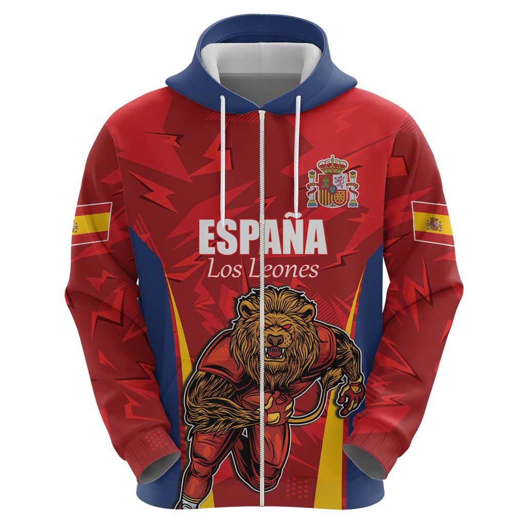 Custom Espana Rugby Spain Zip Hoodie Lion Mascot Come on Los Leones Red Style