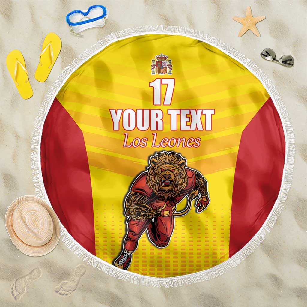 Custom Espana Rugby Spain Beach Blanket Lion Mascot Come on Los Leones Yellow Style