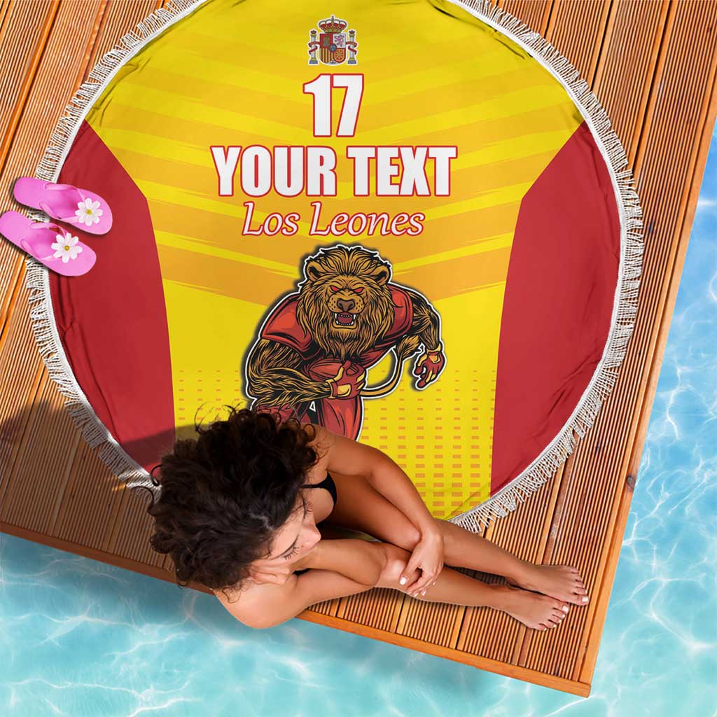 Custom Espana Rugby Spain Beach Blanket Lion Mascot Come on Los Leones Yellow Style