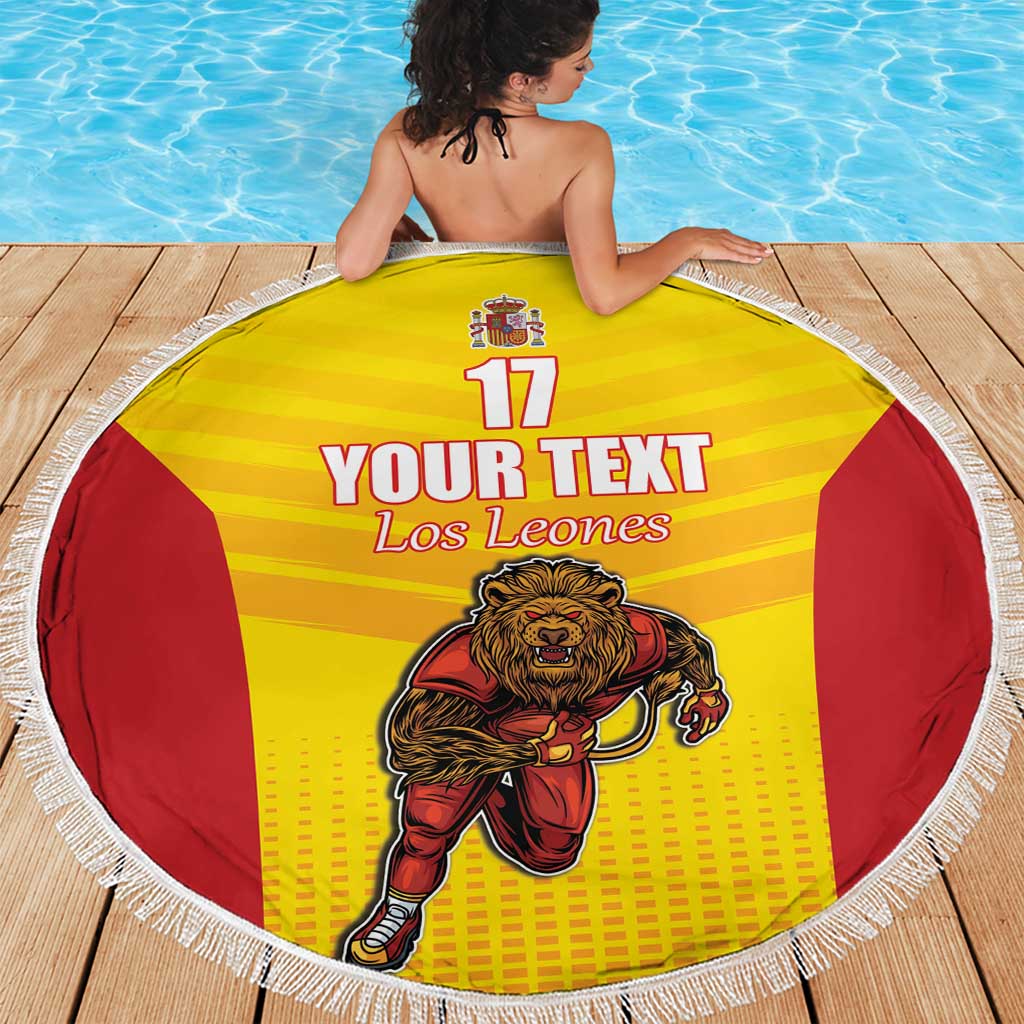 Custom Espana Rugby Spain Beach Blanket Lion Mascot Come on Los Leones Yellow Style