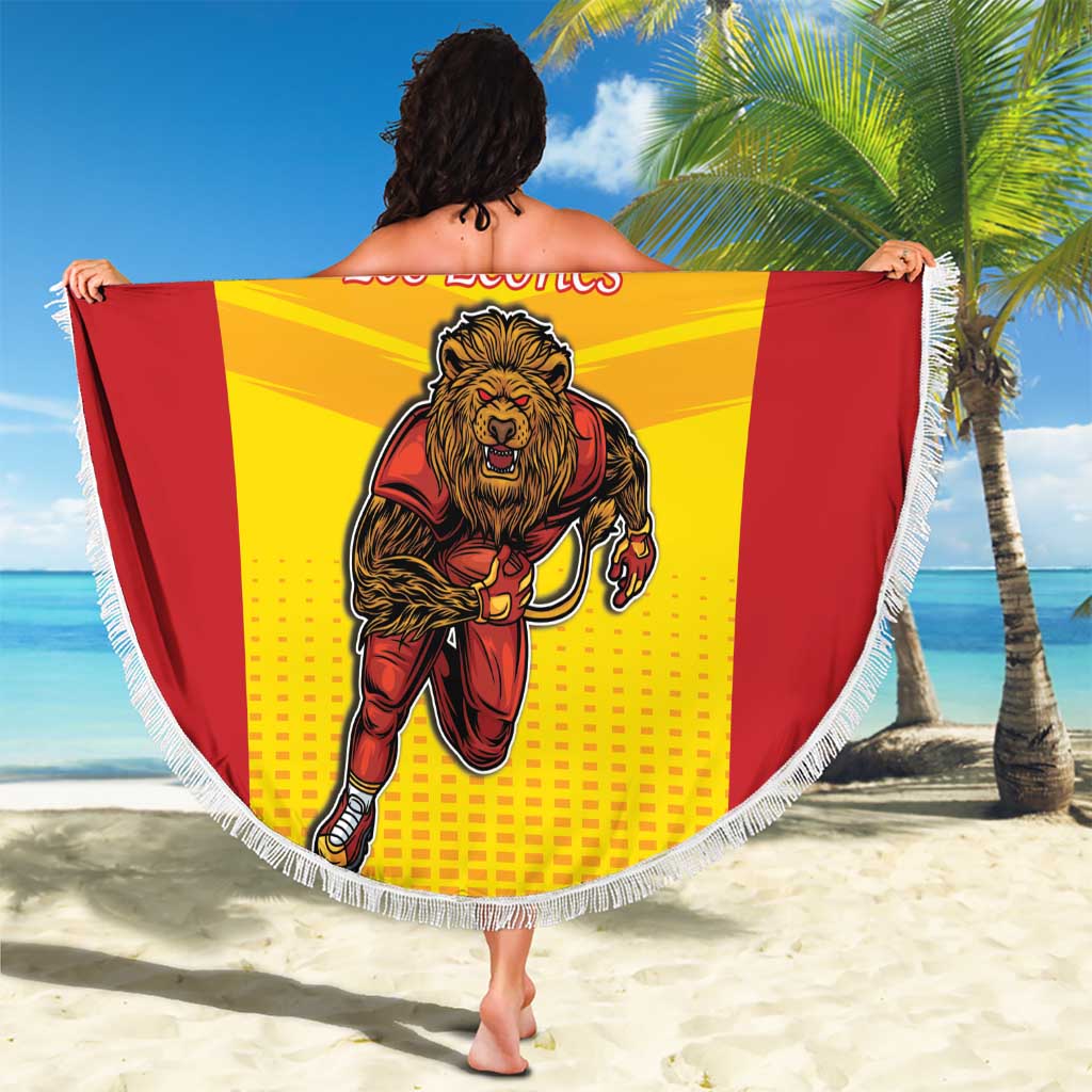 Custom Espana Rugby Spain Beach Blanket Lion Mascot Come on Los Leones Yellow Style