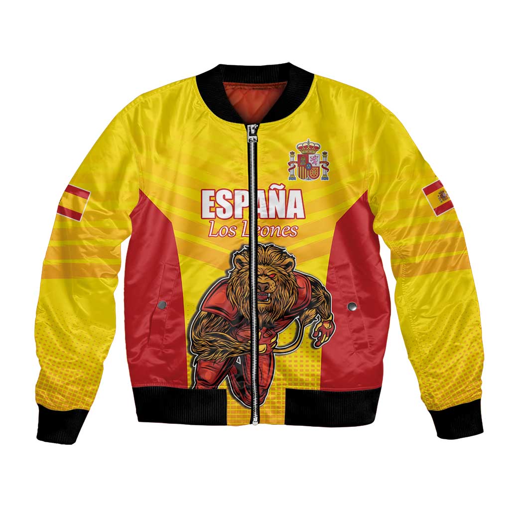 Custom Espana Rugby Spain Bomber Jacket Lion Mascot Come on Los Leones Yellow Style