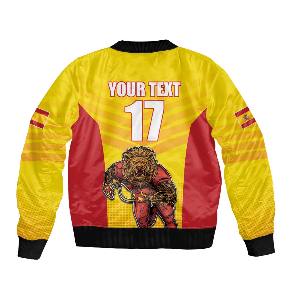 Custom Espana Rugby Spain Bomber Jacket Lion Mascot Come on Los Leones Yellow Style