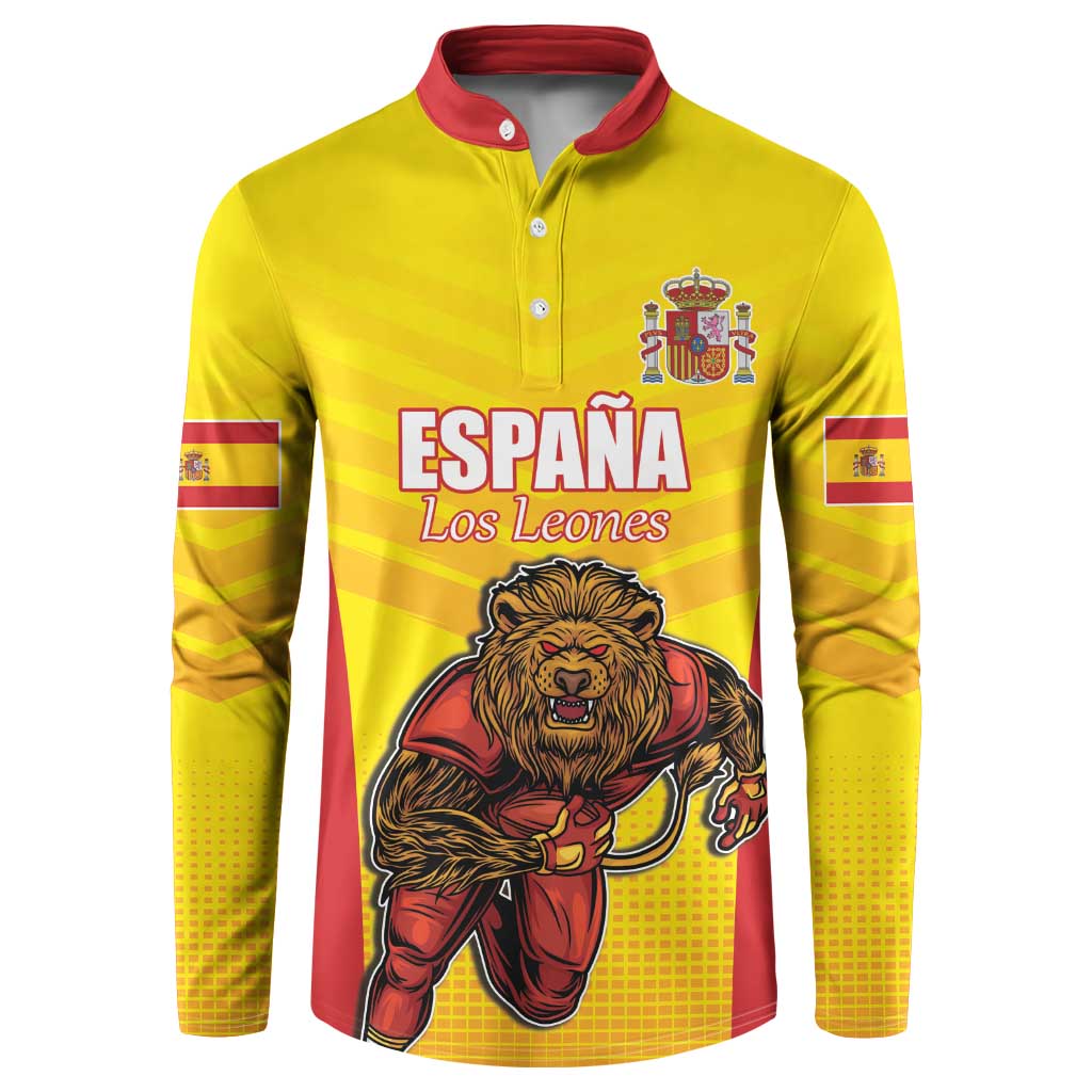 Custom Espana Rugby Spain Button Sweatshirt Lion Mascot Come on Los Leones Yellow Style