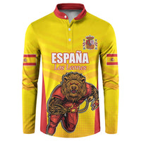 Custom Espana Rugby Spain Button Sweatshirt Lion Mascot Come on Los Leones Yellow Style