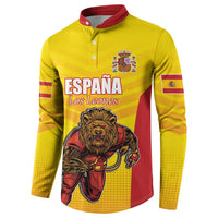 Custom Espana Rugby Spain Button Sweatshirt Lion Mascot Come on Los Leones Yellow Style