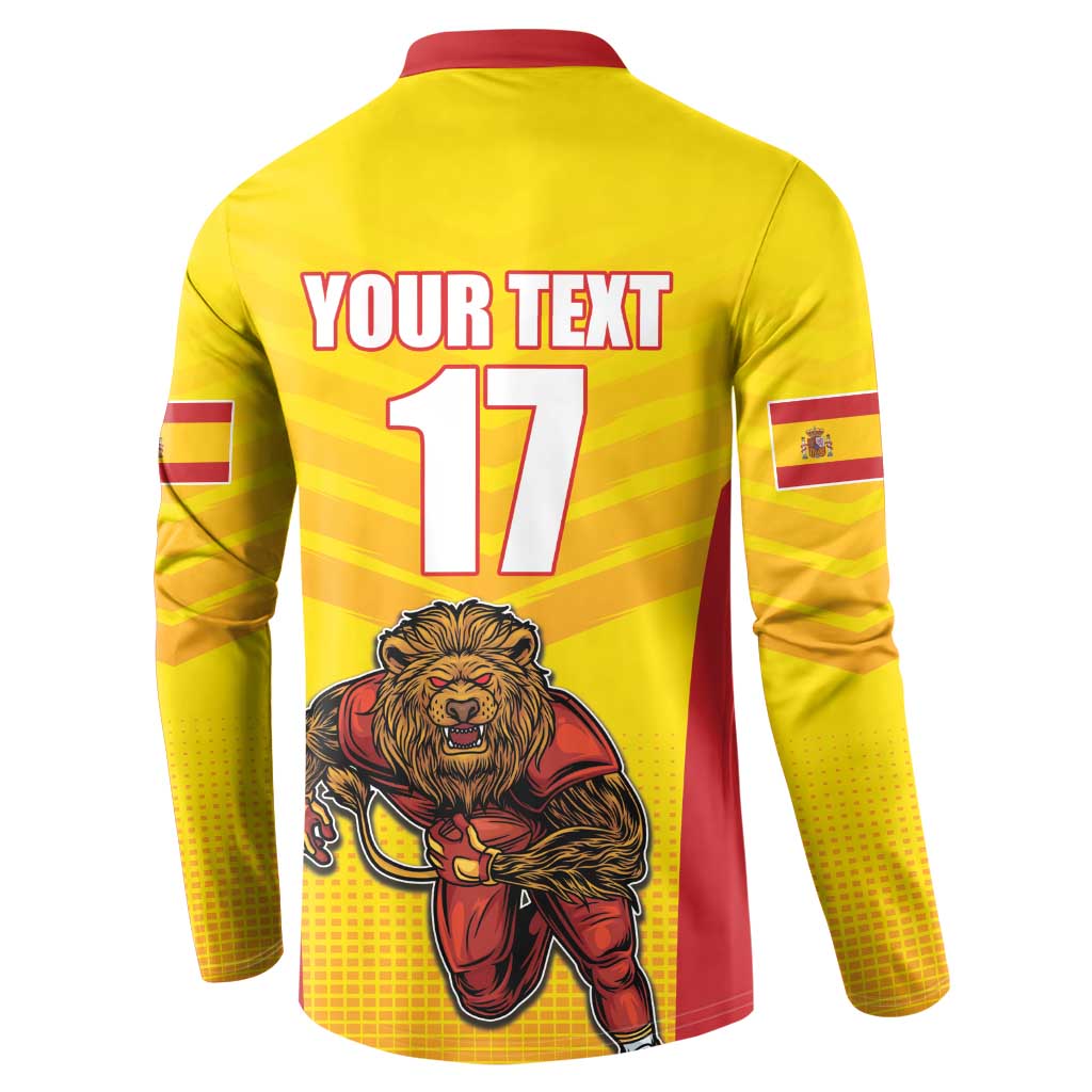 Custom Espana Rugby Spain Button Sweatshirt Lion Mascot Come on Los Leones Yellow Style