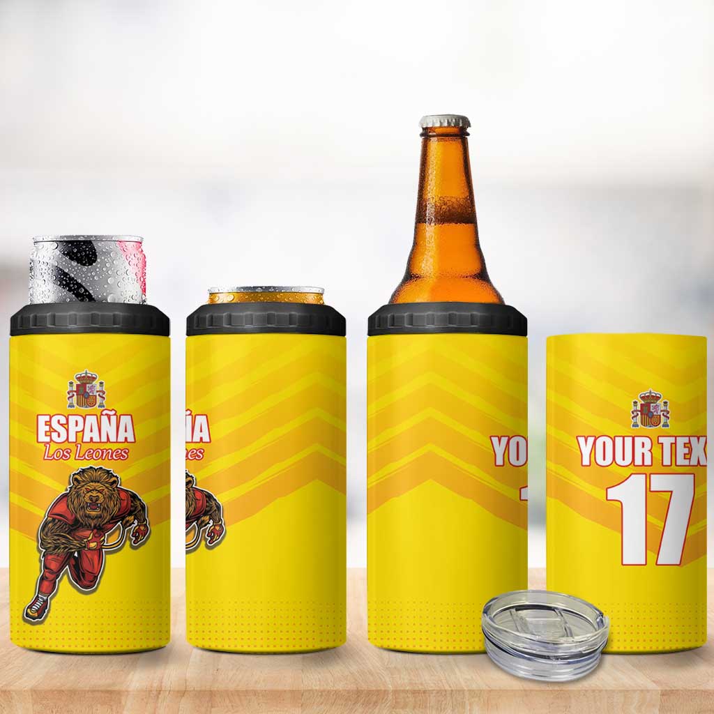 Custom Espana Rugby Spain 4 in 1 Can Cooler Tumbler Lion Mascot Come on Los Leones Yellow Style