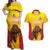 Custom Espana Rugby Spain Couples Matching Off Shoulder Maxi Dress and Hawaiian Shirt Lion Mascot Come on Los Leones Yellow Style