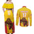 Custom Espana Rugby Spain Couples Matching Off Shoulder Maxi Dress and Long Sleeve Button Shirt Lion Mascot Come on Los Leones Yellow Style