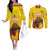 Custom Espana Rugby Spain Couples Matching Off The Shoulder Long Sleeve Dress and Long Sleeve Button Shirt Lion Mascot Come on Los Leones Yellow Style