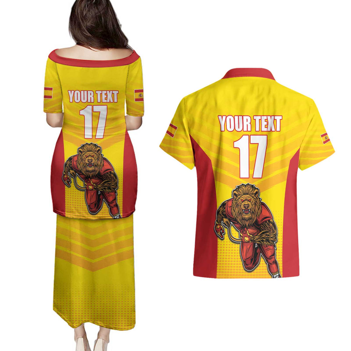 Custom Espana Rugby Spain Couples Matching Puletasi and Hawaiian Shirt Lion Mascot Come on Los Leones Yellow Style