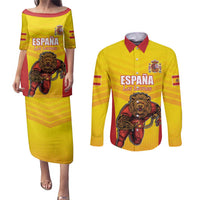 Custom Espana Rugby Spain Couples Matching Puletasi and Long Sleeve Button Shirt Lion Mascot Come on Los Leones Yellow Style