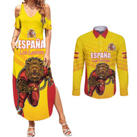 Custom Espana Rugby Spain Couples Matching Summer Maxi Dress and Long Sleeve Button Shirt Lion Mascot Come on Los Leones Yellow Style