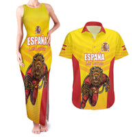 Custom Espana Rugby Spain Couples Matching Tank Maxi Dress and Hawaiian Shirt Lion Mascot Come on Los Leones Yellow Style