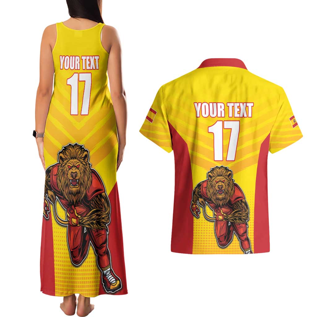 Custom Espana Rugby Spain Couples Matching Tank Maxi Dress and Hawaiian Shirt Lion Mascot Come on Los Leones Yellow Style