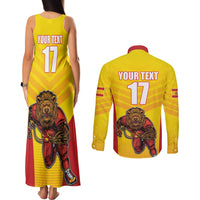 Custom Espana Rugby Spain Couples Matching Tank Maxi Dress and Long Sleeve Button Shirt Lion Mascot Come on Los Leones Yellow Style