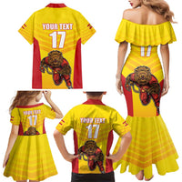 Custom Espana Rugby Spain Family Matching Mermaid Dress and Hawaiian Shirt Lion Mascot Come on Los Leones Yellow Style