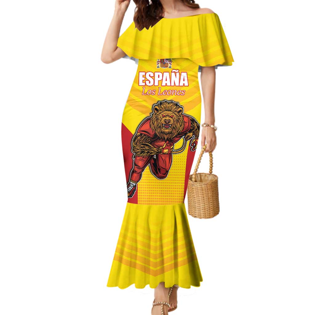 Custom Espana Rugby Spain Family Matching Mermaid Dress and Hawaiian Shirt Lion Mascot Come on Los Leones Yellow Style