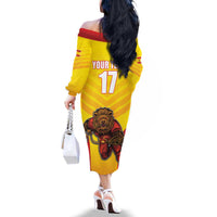 Custom Espana Rugby Spain Family Matching Off The Shoulder Long Sleeve Dress and Hawaiian Shirt Lion Mascot Come on Los Leones Yellow Style