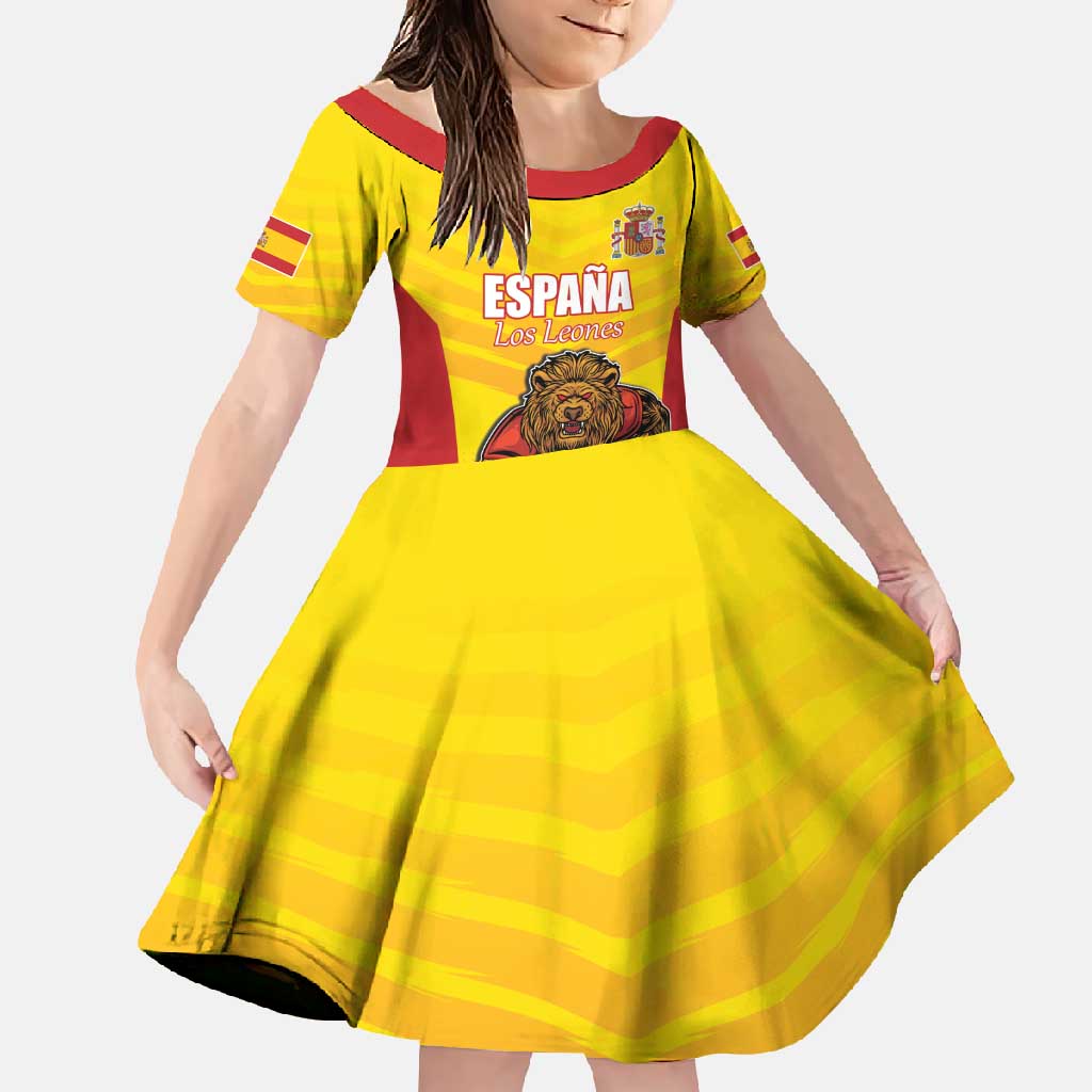 Custom Espana Rugby Spain Family Matching Off Shoulder Maxi Dress and Hawaiian Shirt Lion Mascot Come on Los Leones Yellow Style