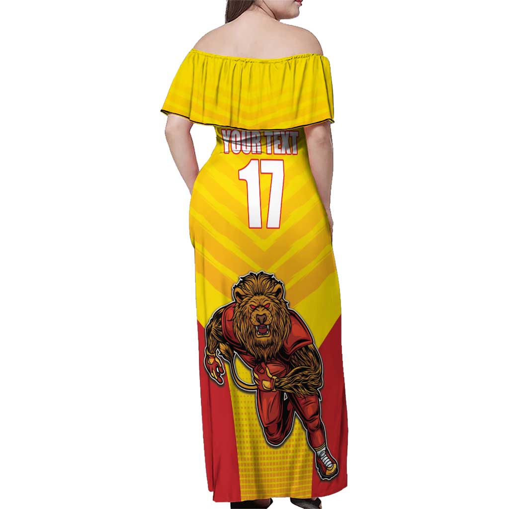 Custom Espana Rugby Spain Family Matching Off Shoulder Maxi Dress and Hawaiian Shirt Lion Mascot Come on Los Leones Yellow Style