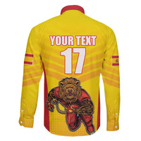 Custom Espana Rugby Spain Family Matching Off Shoulder Short Dress and Hawaiian Shirt Lion Mascot Come on Los Leones Yellow Style