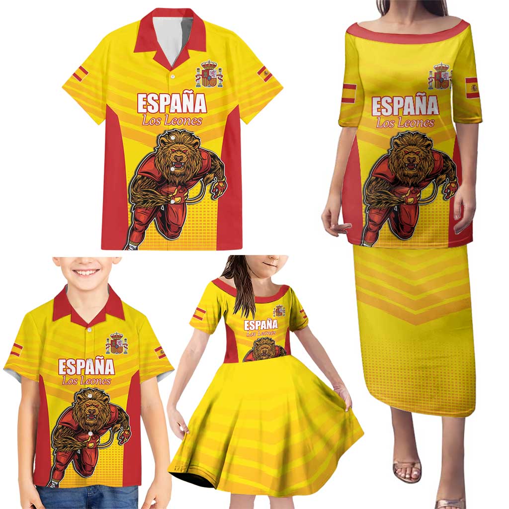 Custom Espana Rugby Spain Family Matching Puletasi and Hawaiian Shirt Lion Mascot Come on Los Leones Yellow Style