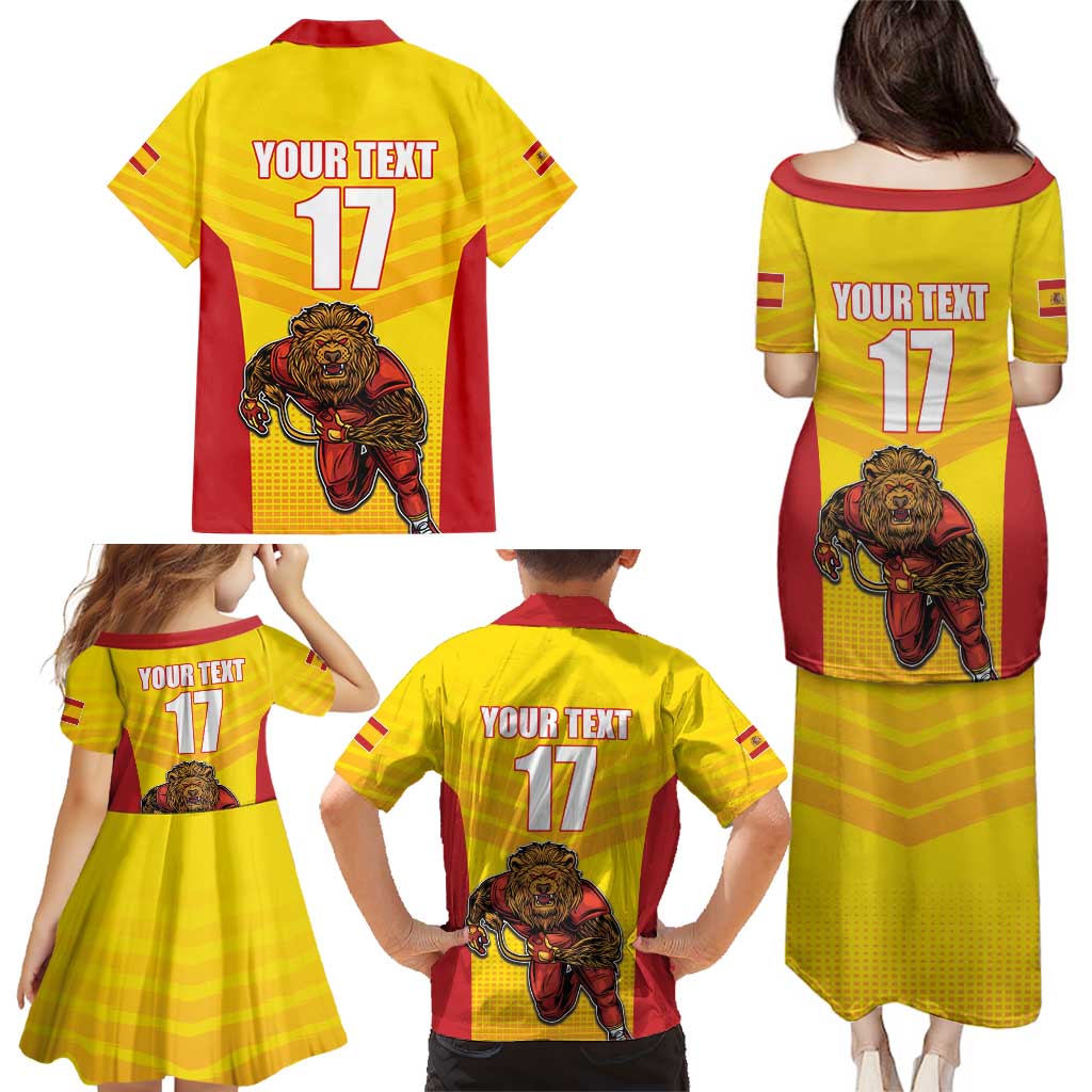 Custom Espana Rugby Spain Family Matching Puletasi and Hawaiian Shirt Lion Mascot Come on Los Leones Yellow Style