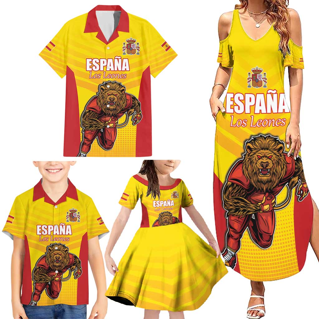 Custom Espana Rugby Spain Family Matching Summer Maxi Dress and Hawaiian Shirt Lion Mascot Come on Los Leones Yellow Style