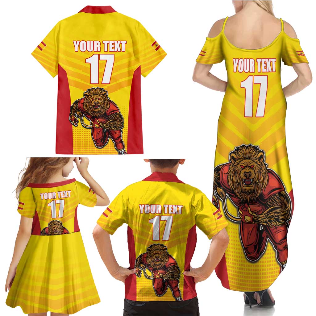 Custom Espana Rugby Spain Family Matching Summer Maxi Dress and Hawaiian Shirt Lion Mascot Come on Los Leones Yellow Style