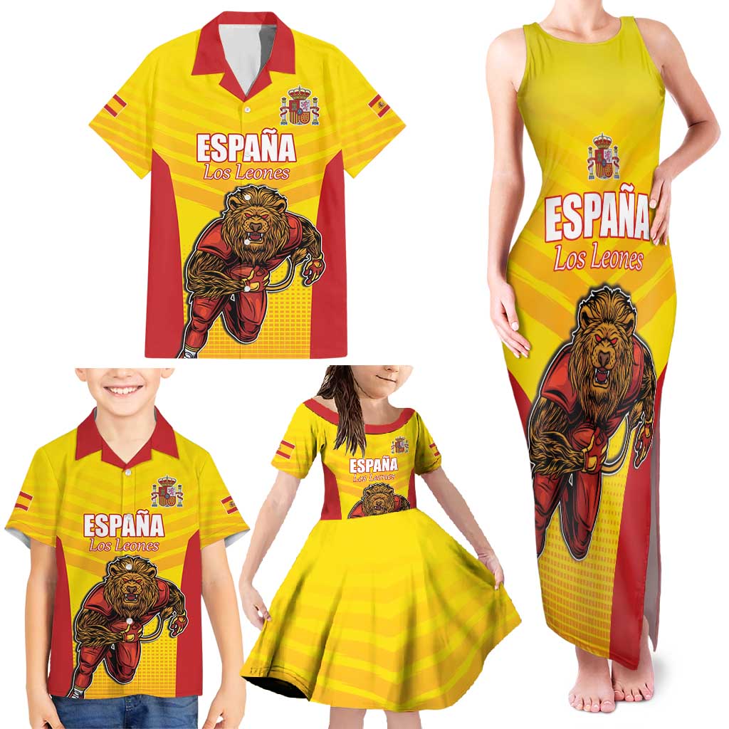 Custom Espana Rugby Spain Family Matching Tank Maxi Dress and Hawaiian Shirt Lion Mascot Come on Los Leones Yellow Style