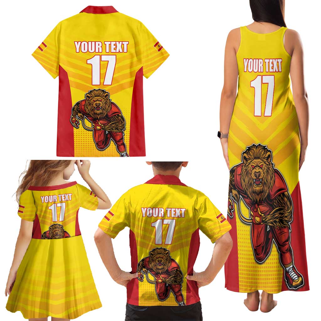 Custom Espana Rugby Spain Family Matching Tank Maxi Dress and Hawaiian Shirt Lion Mascot Come on Los Leones Yellow Style