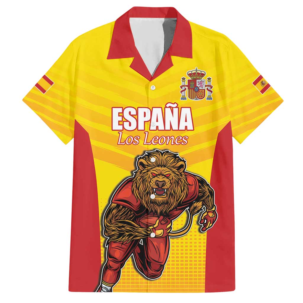 Custom Espana Rugby Spain Hawaiian Shirt Lion Mascot Come on Los Leones Yellow Style